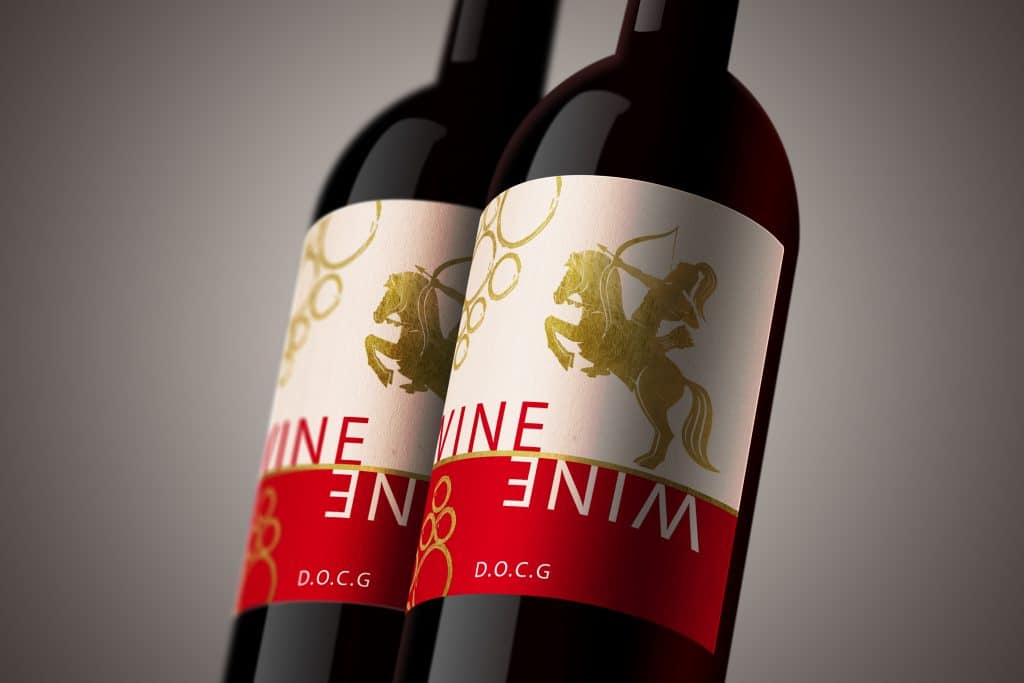 Design etichetta su bottiglia di vino